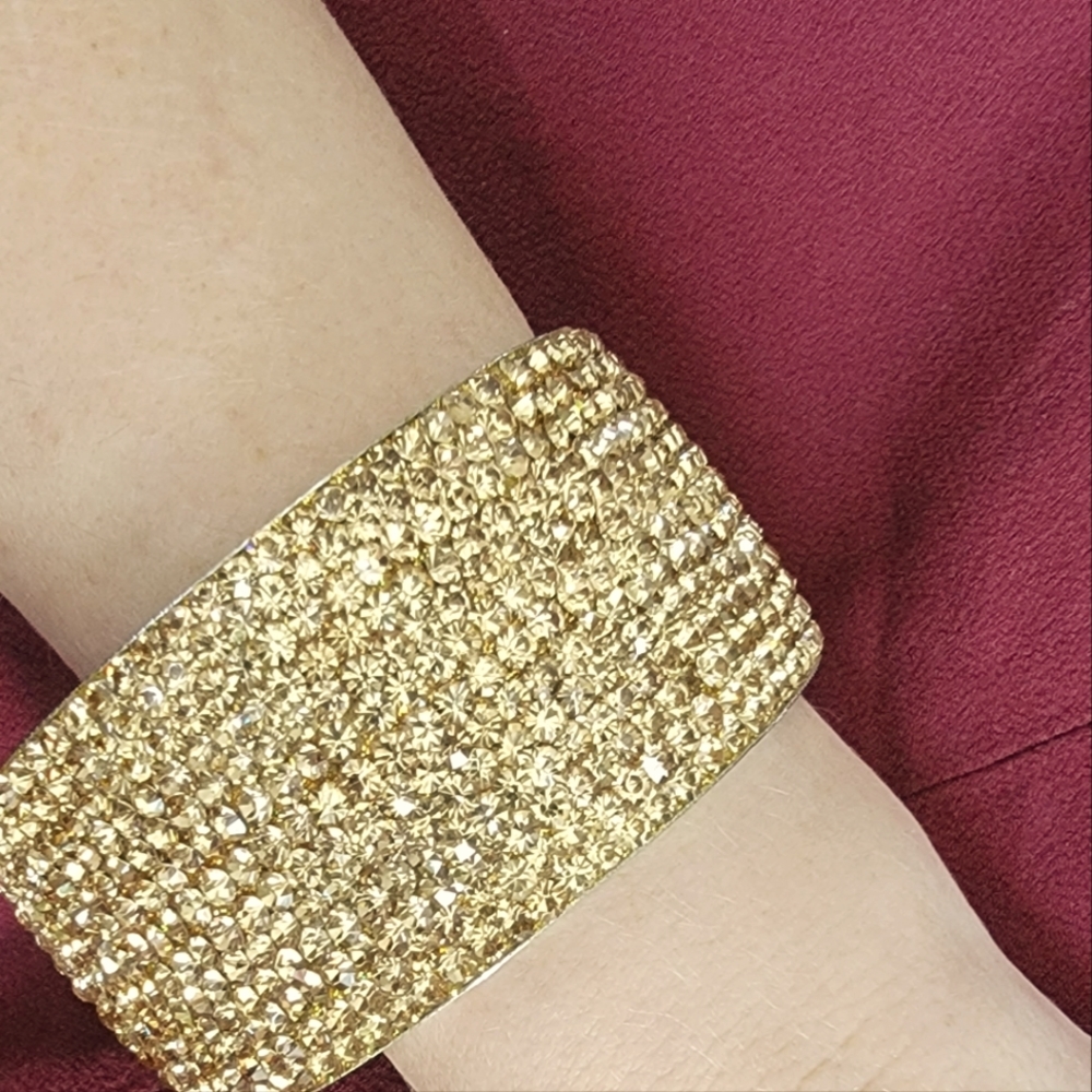 Petite Asian XS Golden Crystal and Resin Chunky Statement Bangle